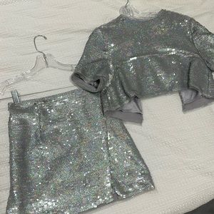 White Fox multi color sequin skirt set